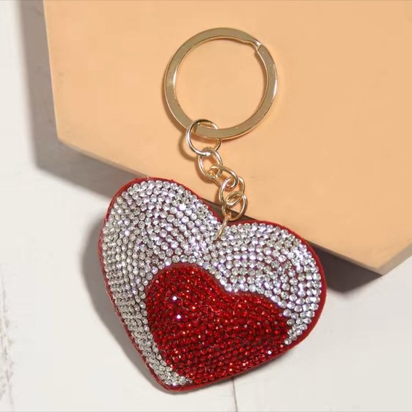 Bag Charm, Pave' Red and Clear Crystals, Heart in Heart - Picture 1 of 1
